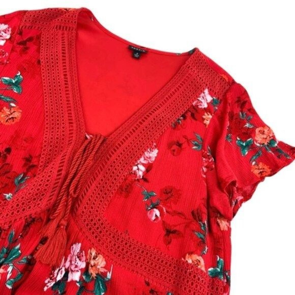 Torrid Red Gauzy Floral Skater Dress - Picture 3 of 9